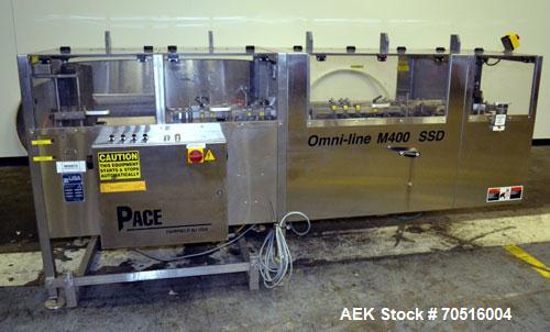 Used Pace Packaging Corporation Omni-Line Bottle Unscrambler, Model M400SS D, Stainless Steel. Capable of approximately 200 bottles per minute. Approximate  48” diameter disc, orientate belt.  3/60/4...