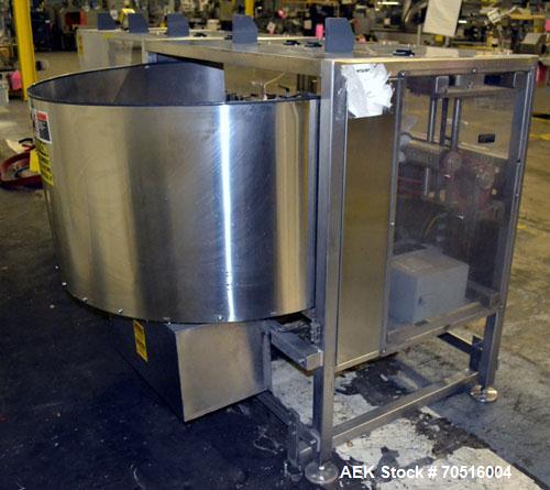 Used Pace Packaging Corporation Omni-Line Bottle Unscrambler, Model M400SS D, Stainless Steel. Capable of approximately 200 bottles per minute. Approximate  48” diameter disc, orientate belt.  3/60/4...