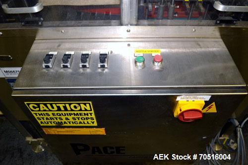 Used Pace Packaging Corporation Omni-Line Bottle Unscrambler, Model M400SS D, Stainless Steel. Capable of approximately 200 bottles per minute. Approximate  48” diameter disc, orientate belt.  3/60/4...