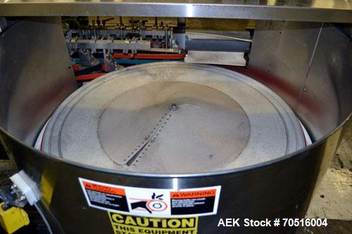 Used Pace Packaging Corporation Omni-Line Bottle Unscrambler, Model M400SS D, Stainless Steel. Capable of approximately 200 bottles per minute. Approximate  48” diameter disc, orientate belt.  3/60/4...