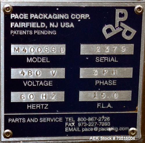 Used Pace Packaging Corporation Omni-Line Bottle Unscrambler, Model M400SS D, Stainless Steel. Capable of approximately 200 bottles per minute. Approximate  48” diameter disc, orientate belt.  3/60/4...