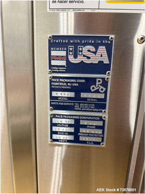 Used Pace Omni-Line Bulk Bottle Unscrambler, Model M400. Is capable of speeds from 20-400 bottles a minute, depending on size and application. Includes Pace bottle feeder. Has a 48" diameter sorting ...