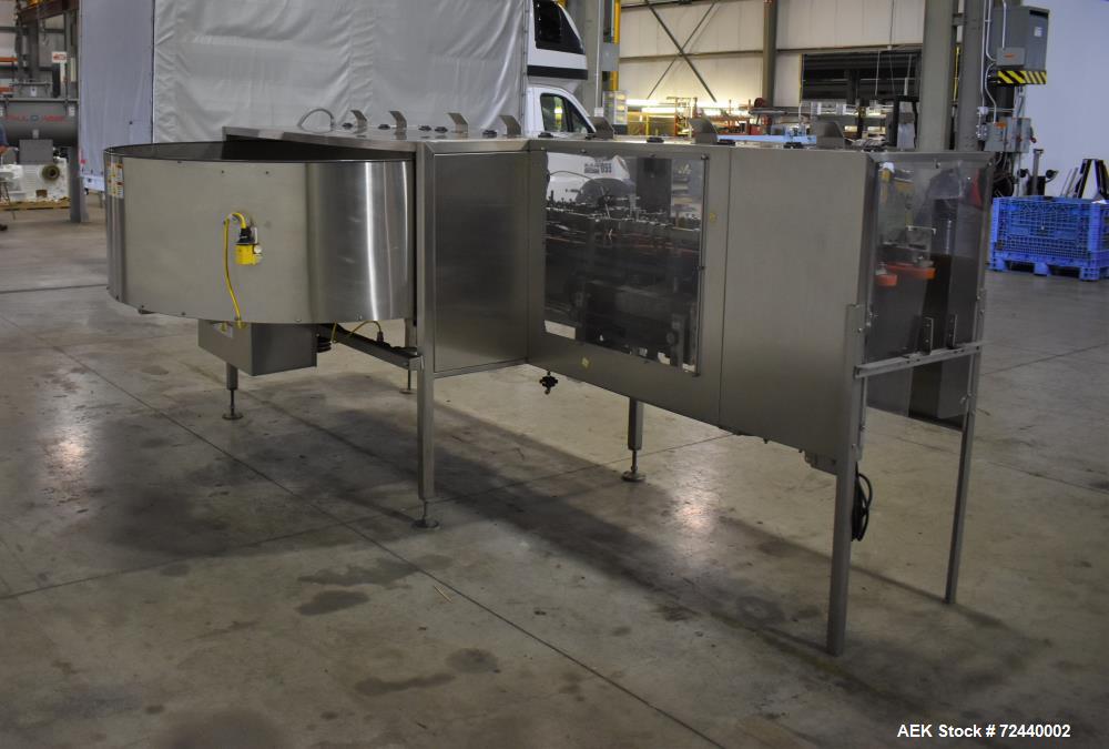 Used Pace Omni-Line Bulk Bottle Unscrambler, Model M600. Capable of speeds up to 500 bpm (depending on bottle). Bottle size range of .8 oz (25 ml) to 2.5 gallon (9.5L). Control panel with (4) Allen B...