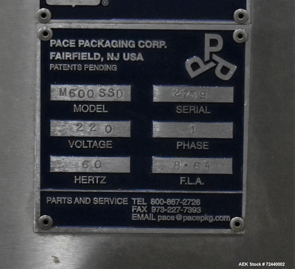 Used Pace Omni-Line Bulk Bottle Unscrambler, Model M600. Capable of speeds up to 500 bpm (depending on bottle). Bottle size range of .8 oz (25 ml) to 2.5 gallon (9.5L). Control panel with (4) Allen B...