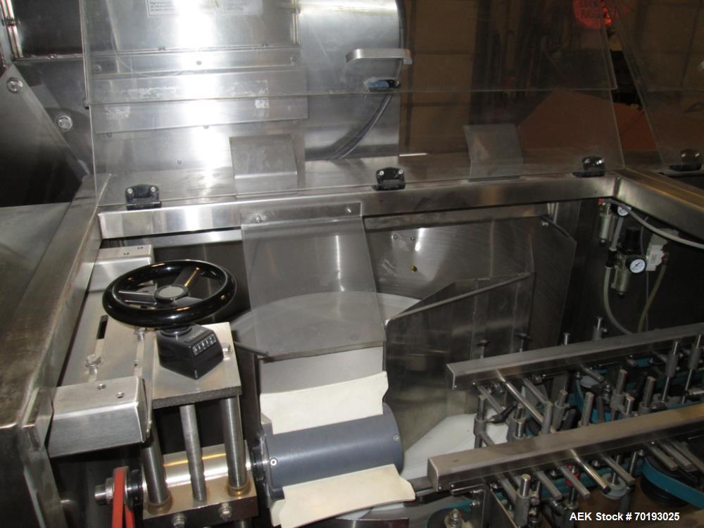 Used Pace PET Bottle Unscrambler with Hopper-Elevator, Model Omni-Line M350AR. Stainless steel construction. Pace 20 cubic foot hopper-elevator. Last ran neutraceutical 120ml to 250ml, "Tool-less" ch...