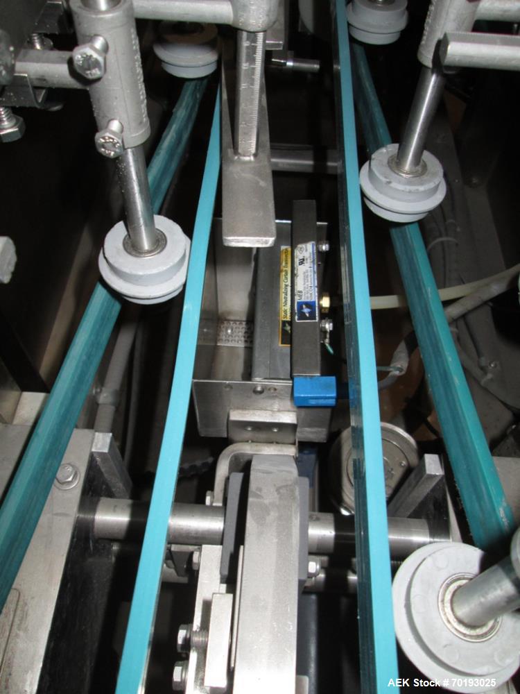 Used Pace PET Bottle Unscrambler with Hopper-Elevator, Model Omni-Line M350AR. Stainless steel construction. Pace 20 cubic foot hopper-elevator. Last ran neutraceutical 120ml to 250ml, "Tool-less" ch...