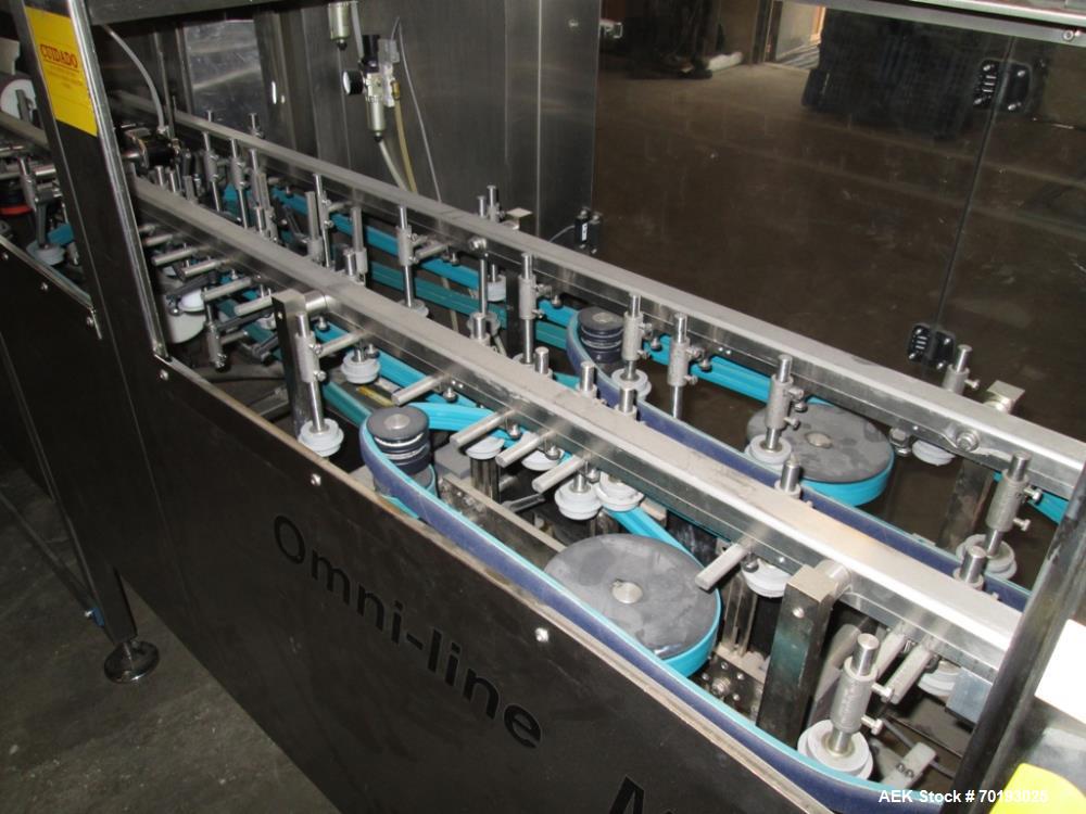 Used Pace PET Bottle Unscrambler with Hopper-Elevator, Model Omni-Line M350AR. Stainless steel construction. Pace 20 cubic foot hopper-elevator. Last ran neutraceutical 120ml to 250ml, "Tool-less" ch...