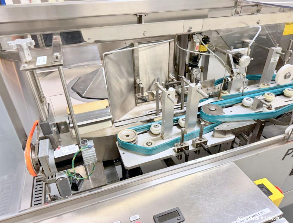 Used Pace Packaging Pharma-Line 300 Bottle Unscrambler With Air Rinse, Model 300 AR, Serial# 1850. With Pace Packaging 20 CUFT bulk bottle elevator, serial# 1864, Lakso 62 319 reject & assorted parts.