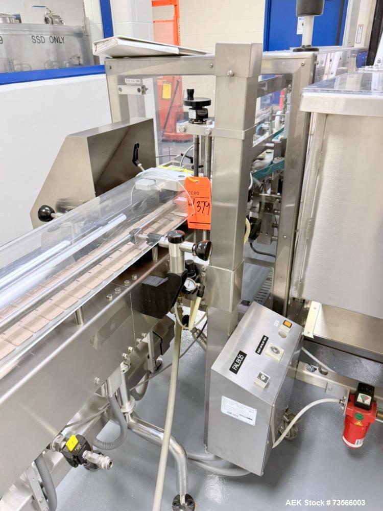 Used Pace Packaging Pharma-Line 300 Bottle Unscrambler With Air Rinse, Model 300 AR, Serial# 1850. With Pace Packaging 20 CUFT bulk bottle elevator, serial# 1864, Lakso 62 319 reject & assorted parts.