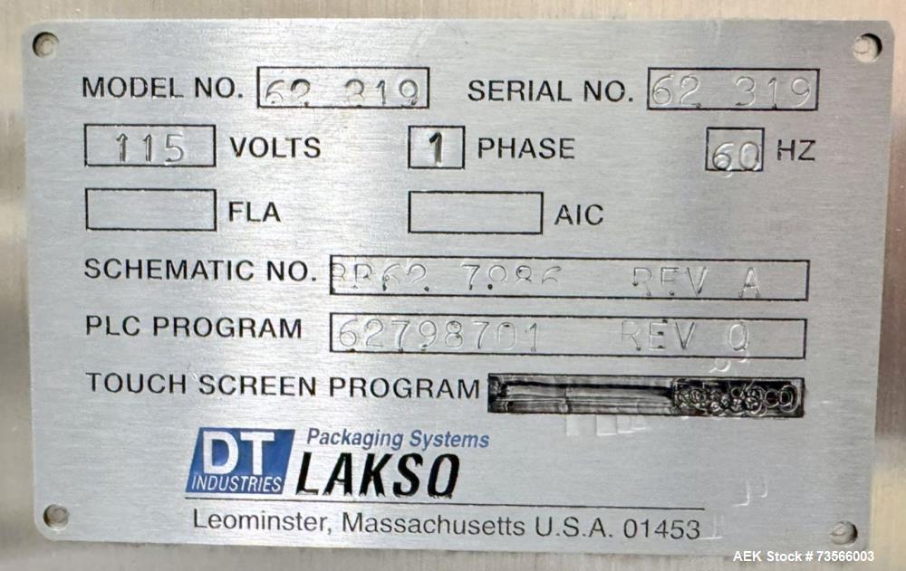 Used Pace Packaging Pharma-Line 300 Bottle Unscrambler With Air Rinse, Model 300 AR, Serial# 1850. With Pace Packaging 20 CUFT bulk bottle elevator, serial# 1864, Lakso 62 319 reject & assorted parts.
