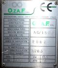 Used Ozaf AC/1500 Bottle Unscrambler, capacity approximately 170-180 units per minute. Includes an OZAF integrated elevator model E/10AG. SELLING PRICE AS IS, WHERE IS, SANFORD, NC.
