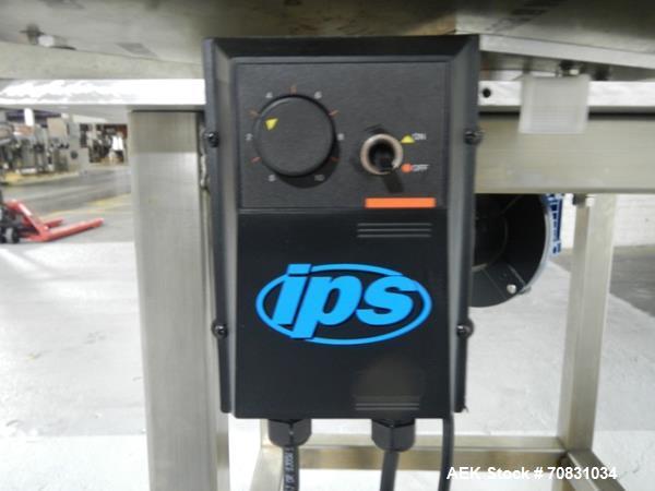 Used Accumulation Table, 42" Diameter, Stainless Steel. On stand with motor drive.