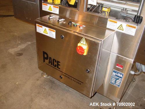 Used Pace Model BOA5000 Stainless Steel Bottle Orientator. With 20 foot long x 4 1/2 inch wide Delrin chain stainless steel frame conveyor, 2 inch wide x 36 inch rubber top hold down belt. 1/60/220. ...