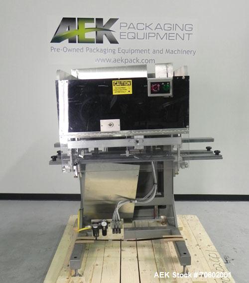 Used Palace Packing Model B3B-PO-A Inline Bottle Orienter. Machine is rated at speeds up to 300 bottles per minute. Does handle, neck, and panel orienting. Inline unit for installation over conveyors...