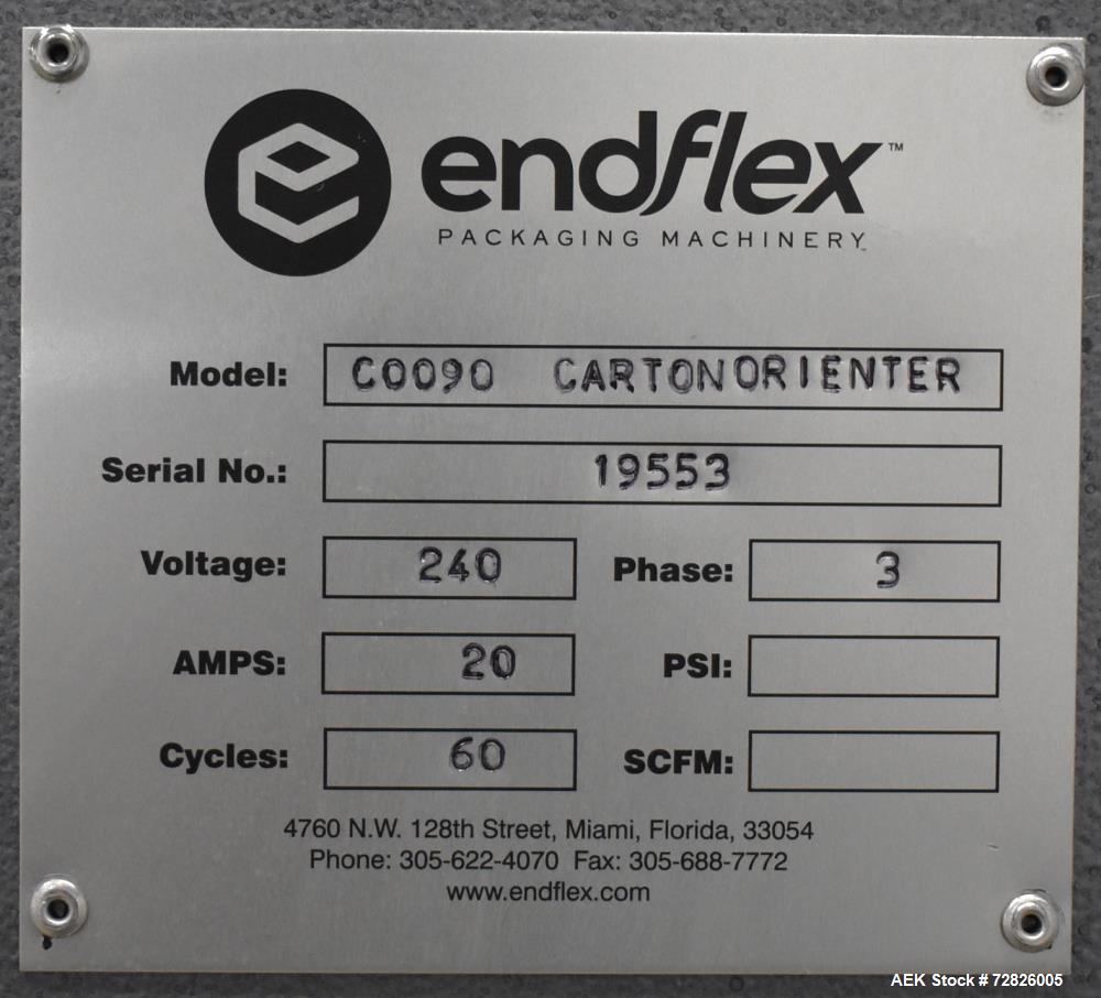 Unused- Endflex Small Footprint Carton 90 Degree Orienter, Model C0090 Carton Orienter. Product infeed, rotary wheel, discha...