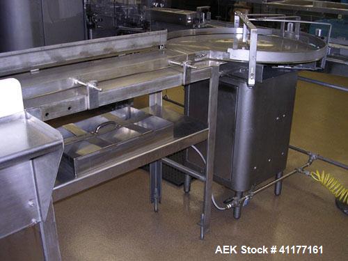 Used Island 36" diam unscrambler turntable with feed table. All S/S contact andbase. Has Variable speed controller.