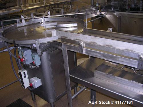 Used Island 36" diam unscrambler turntable with feed table. All S/S contact andbase. Has Variable speed controller.