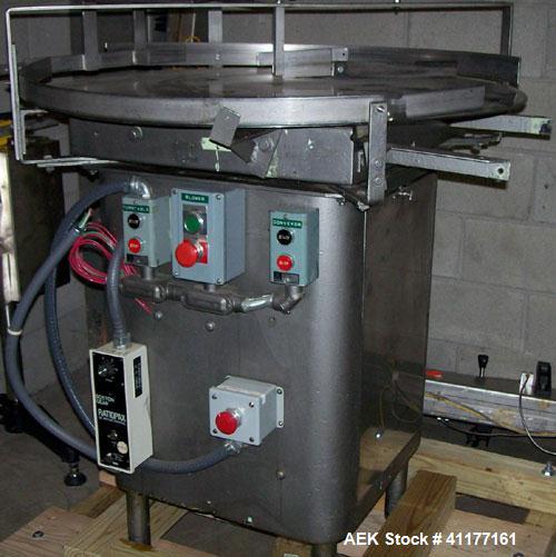 Used Island 36" diam unscrambler turntable with feed table. All S/S contact andbase. Has Variable speed controller.