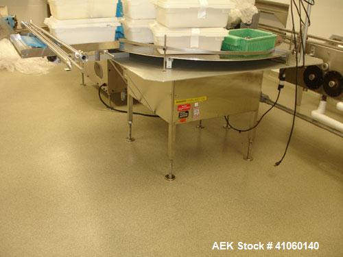 Used Kalish Accumulating Table, model 7500, 60" diameter, stainless steel construction, 1/4 hp DC motor drive with controller, on stainless steel base, serial #446.