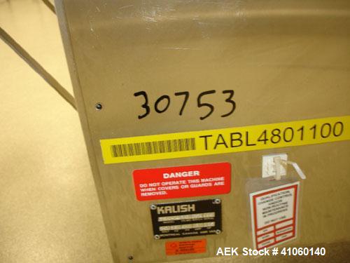 Used Kalish Accumulating Table, model 7500, 60" diameter, stainless steel construction, 1/4 hp DC motor drive with controller, on stainless steel base, serial #446.