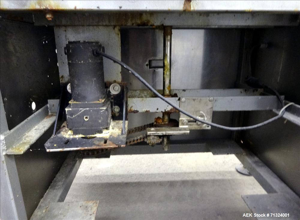 Used Accumulation Table, 36" Diameter. Stainless steel construction. Driven by an approximate 1/4 hp motor. Mounted on (4) adjustable legs.