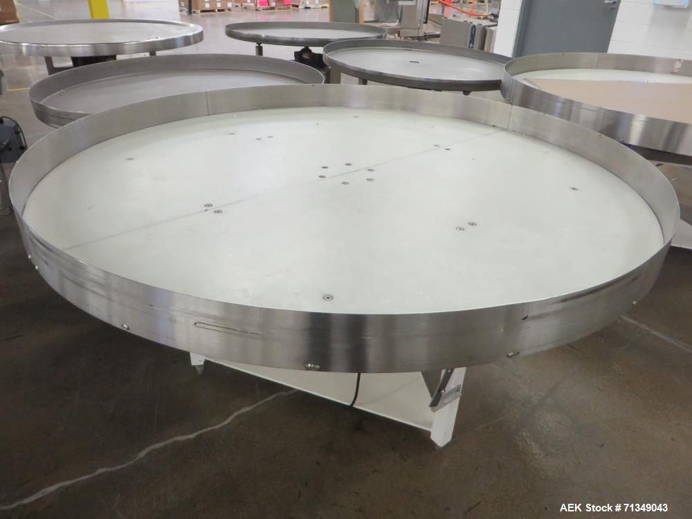 Used Emerson Motor Model 72" Diameter Accumulation Table. Is run by a 0.5 hp Dayton motor, 1750 rpm. 5.5 amps. 1/60/115V.