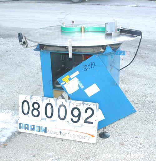 Used Unscrambler Accumulation table, 42" diameter, stainless steel.Driven by a 1/2 hp motor with reducer. Mounted on a carbon steeltable.