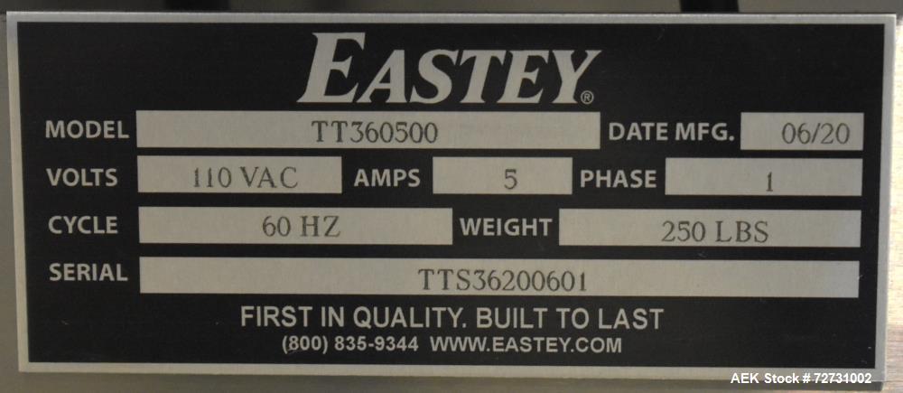 Used Eastey 36" Accumulation Table, Model TT360500. 1/60/110 Volt, 5 Amp. Serial# TTS36200601.