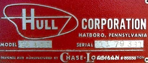 USED: Hull unscrambler/accumulating table, model 24A30. 30" diameter, stainless steel. 1" wide side rails, 12" wide x 24" long infeed section. Driven by a 1/2 hp, 1/60/115/230 volt, 1725 rpm varispee...