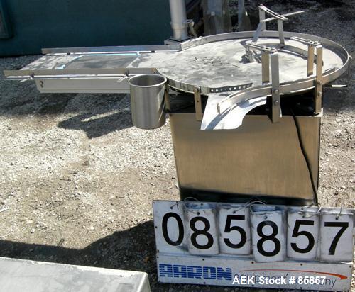 USED: Hull unscrambler/accumulating table, model 24U30. 30" diameter, stainless steel. 1" wide side rails, 12" wide x 24" long infeed section. Driven by a 1/2 hp, 1/60/115/230 volt, 1725 rpm varispee...