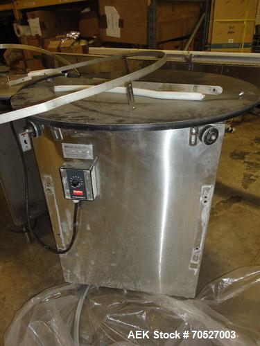 Used Inline Systems 30" Diameter Rotary Stainless Steel Accumulation Table. Machine has a plastic sorting disc, variable speed controller, and a stainless steel control cabinet. 1/60/115V.  Missing g...