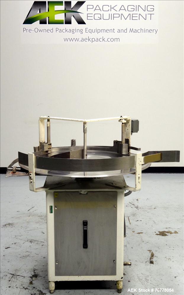 Used Stainless Steel Rotary Accumulation Table. Has 36" diameter with 115V AC to DC Bodine Type FPM variable speed controller.