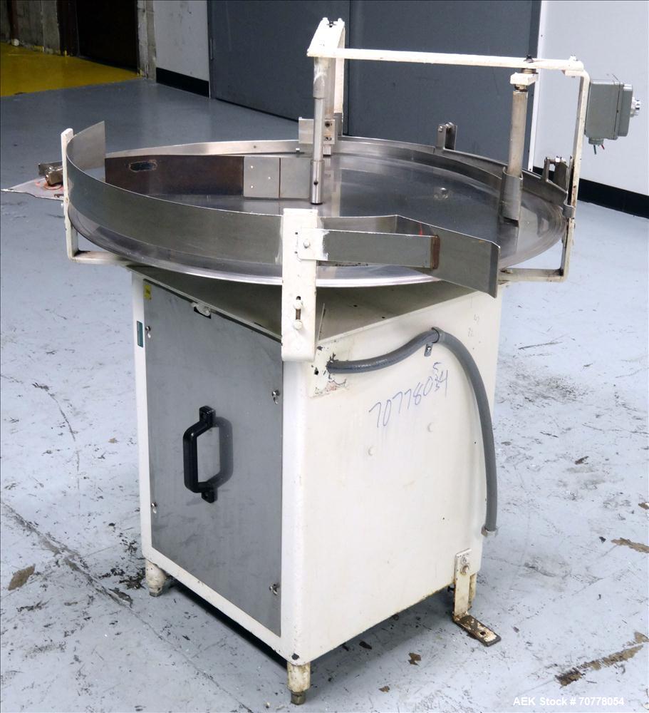 Used Stainless Steel Rotary Accumulation Table. Has 36" diameter with 115V AC to DC Bodine Type FPM variable speed controller.