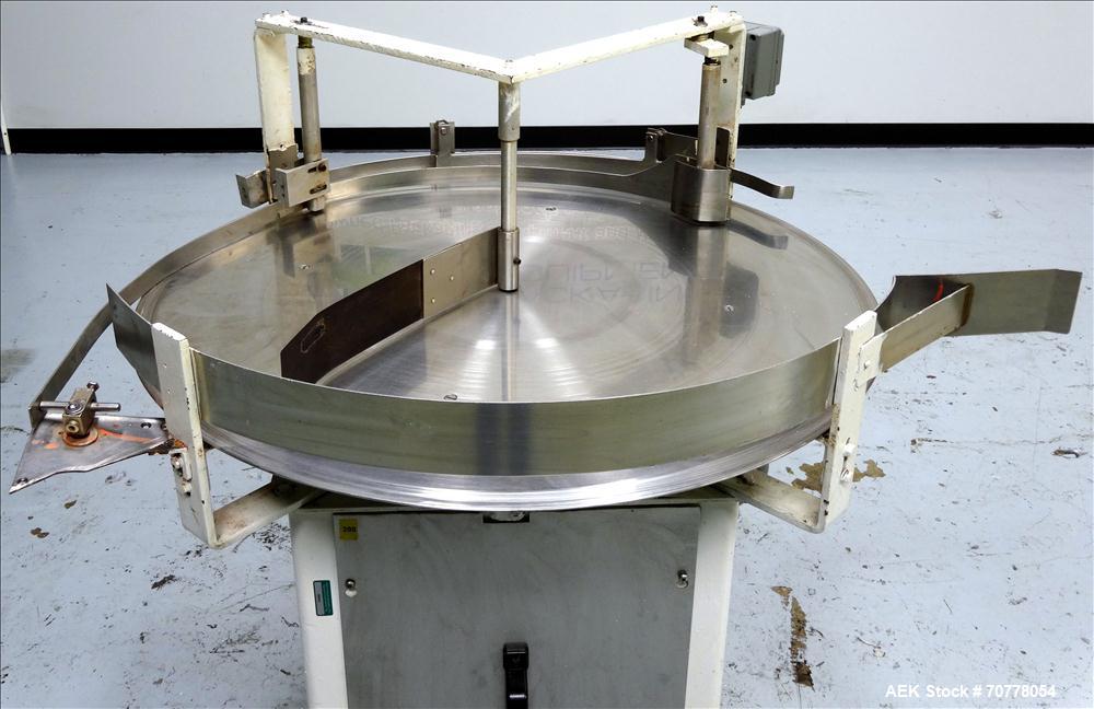 Used Stainless Steel Rotary Accumulation Table. Has 36" diameter with 115V AC to DC Bodine Type FPM variable speed controller.