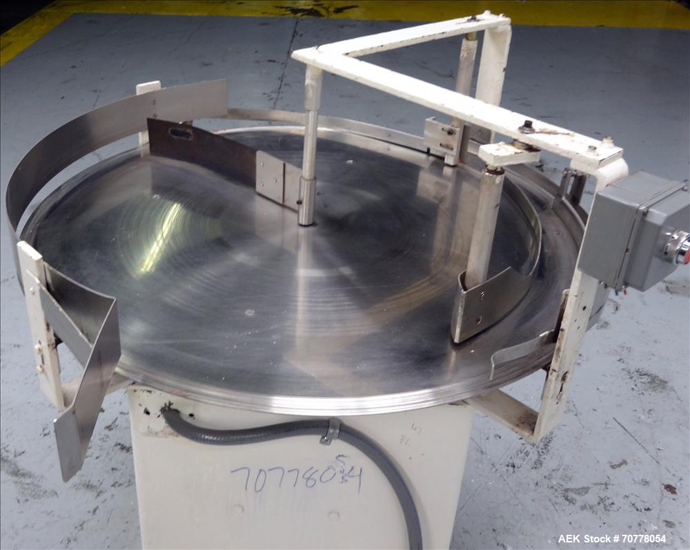 Used Stainless Steel Rotary Accumulation Table. Has 36" diameter with 115V AC to DC Bodine Type FPM variable speed controller.