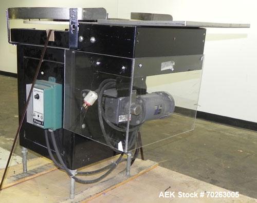 Used Production Equipment Rotary Accumulation Table, 30" Diameter, Stainless Steel. 2" Tall side rails. Driven by a 1/4 hp, 90 volt, 1750 rpm DC gear motor, ratio 40 to 1. Mounted on an carbon steel ...