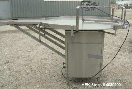 Used Perry Industries Unscrambler, Model VA-48, 304 stainless steel.  48" diameter table, 17 1/2" x 15 1/2" out.  Driven by an approximate 3 hp gearmotor, ratio 300:1.  Mounted on stainless steel leg...