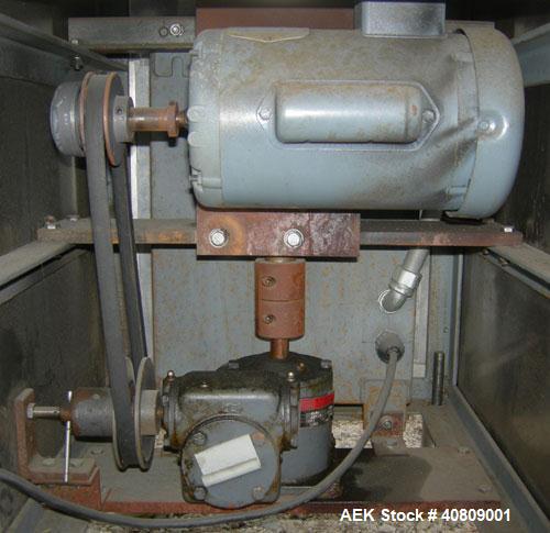 Used Perry Industries Unscrambler, Model VA-48, 304 stainless steel.  48" diameter table, 17 1/2" x 15 1/2" out.  Driven by an approximate 3 hp gearmotor, ratio 300:1.  Mounted on stainless steel leg...