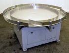 Used Accumulation Table, 55” Diameter, Stainless Steel.Driven by a 0.4 kw, 60/460 volt, 1710 rpm motor.Includes side rails. Mounted on casters.Machine footprint 60” long x 60” wide x 30” tall.