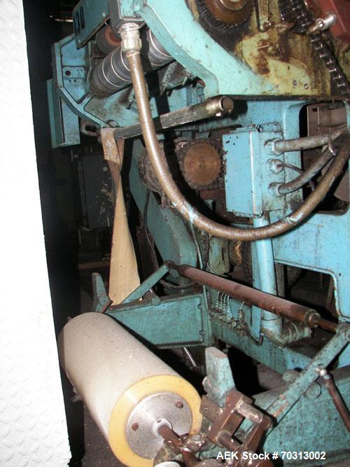 Used Battle Creek Model Overwrapper Horizontal Flow Wrapper. Last used on cartons of candy. Has overhead lug chain pull through conveyor.