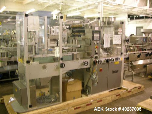 Used Pester Overwrapper, type PEWO-FOLD 1. 450mm max film width, 60mm x 60mm x 20mm min format, 400mm x 350mm x 140mm max format, rated up to 60 cycles/minute, 480 volt, serial #4452, new 1999.