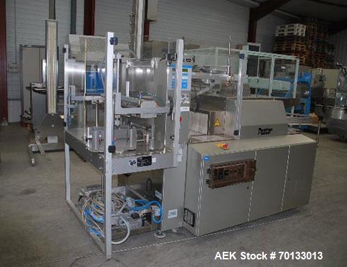 Used Pester Overwrapper wth heat tunnel, model Pewo-Pack-450. Output capacity is approximately 12 packs/minute. PE film width 17.7" (450 mm), maximum pack length 7.9" (200 mm), width 15.8" (400 mm), ...
