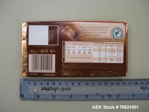 Used Sapal SC3-100 Foil and Bank Wrapper.  300 Wraps/min maximum depending on size and type of bar.  Current set up 125 grams chocolate bars.  6.4" x 3.3" x 0.4" (163 x 85 x 10 mm).  Including PEC an...