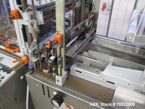Used Sollas 17H125 Overwrapping Machine.  Used for all hot sealing oils, PP/PVC/PE/cellophane.  Formate area length 1.7" - 11.8" (45 - 300 mm), width 1.6" - 7.45" (40 - 190 mm), height 0.6 - 4.9" (16...