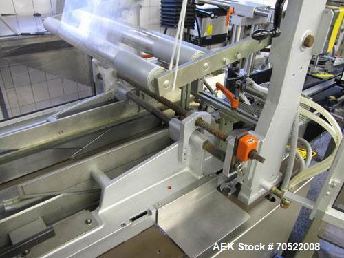 Used Sollas 17H125 Overwrapping Machine.  Used for all hot sealing oils, PP/PVC/PE/cellophane.  Formate area length 1.7" - 11.8" (45 - 300 mm), width 1.6" - 7.45" (40 - 190 mm), height 0.6 - 4.9" (16...