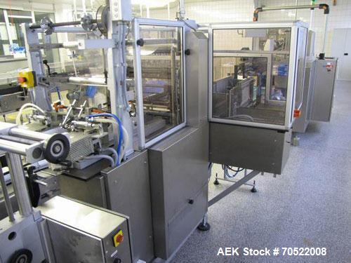 Used Sollas 17H125 Overwrapping Machine.  Used for all hot sealing oils, PP/PVC/PE/cellophane.  Formate area length 1.7" - 11.8" (45 - 300 mm), width 1.6" - 7.45" (40 - 190 mm), height 0.6 - 4.9" (16...