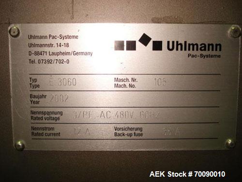 Used Uhlmann Model E3060 overwrap bundler. Capable of speeds up to 60 bundles per minute or 500 cartons per minute.Maximum carton size: 130mm x 150mm x 250mm. Has carton upstacker for collation. Max ...