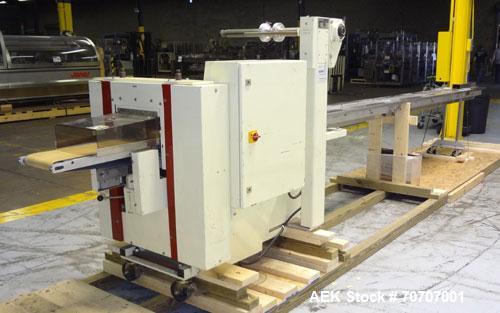 Used Ameripak Model 140S Horizontal Wrapper capable of speeds up to 100 feet per minute. Printed Film Registered Wrapper is convertible with modular fin seal assemblies for either shrink or supported...