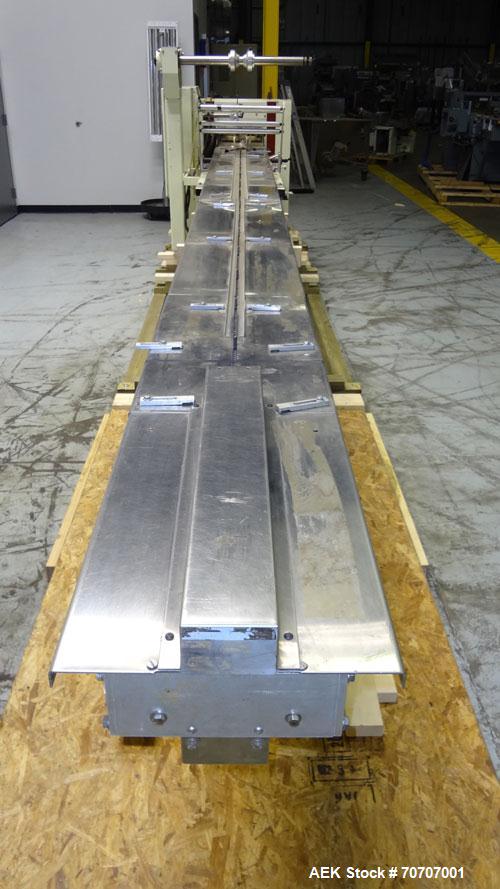 Used Ameripak Model 140S Horizontal Wrapper capable of speeds up to 100 feet per minute. Printed Film Registered Wrapper is convertible with modular fin seal assemblies for either shrink or supported...