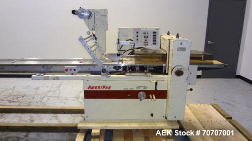 Used Ameripak Model 140S Horizontal Wrapper capable of speeds up to 100 feet per minute. Printed Film Registered Wrapper is convertible with modular fin seal assemblies for either shrink or supported...